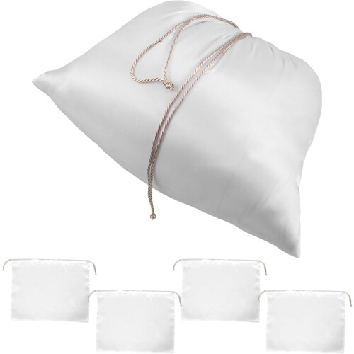 5 sacchetti organizer per borse con coulisse in seta, leggeri e pratici.
