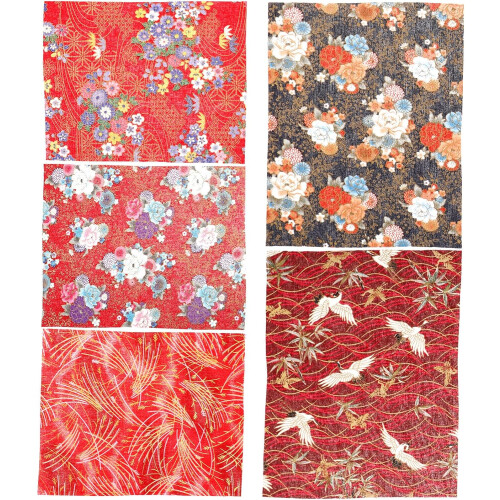 Japanese Style Cotton Fabric Bundle 5pcs 20x25cm Floral Patchwork Squares