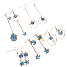 Paar Mond- und Sternohrringe, asymmetrisch, baumelnd, blaue Himmelsplaneten-Statement-Ohrringe für Damen, perfekt für den Alltag