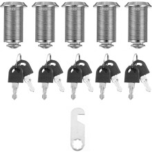 5pcs Cabinet Cam Locks Zinc Alloy Thickened Key Added Strength Silver Drawer Lock for Office Cabinet Security