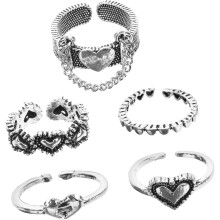 5er-Pack offene, herzförmige Ringe, verstellbar, modischer Vintage-Schmuck für Damen und Mädchen