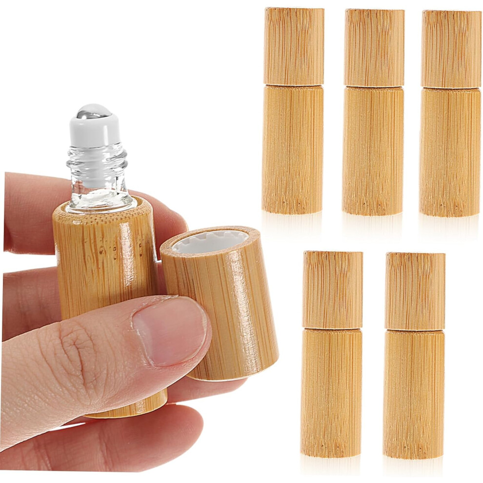Hkhbjs Essential Oil Roller Bottle And Portable Roll-On Bottle 5Pcs 5Ml Bamboo Material Leakproo