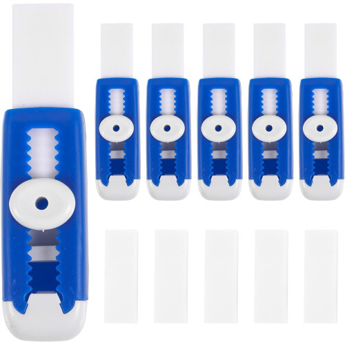 Retractable Erasers 5pcs Set with Replaceable Core Blue and White School Students Stationery Portable