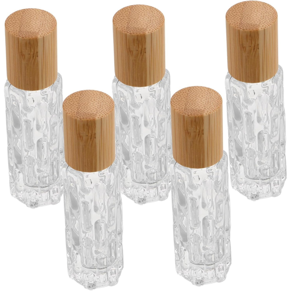 Hkhbjs 5Pcs Bamboo Cover Glass Ball Bottle Empty Essential Oil Roller Bottles