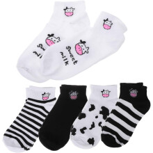 5 Paar kurze Socken aus Baumwolle für Mädchen, Frühlingsmotiv mit niedlichem Kuhmuster
