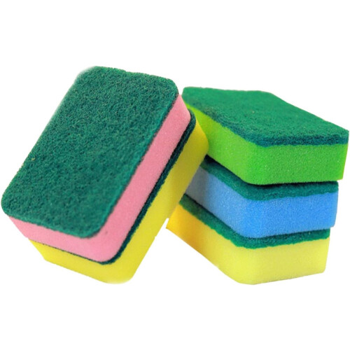 5pcs Dishwashing Sponge Pad Kitchen Cleaning Sponge Strong Decontamination Double Effect Mixed Color