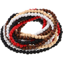 5-teilige Perlenkette aus runden Naturholzperlen, Unisex, afrikanische Stammeskette, rustikaler Stil