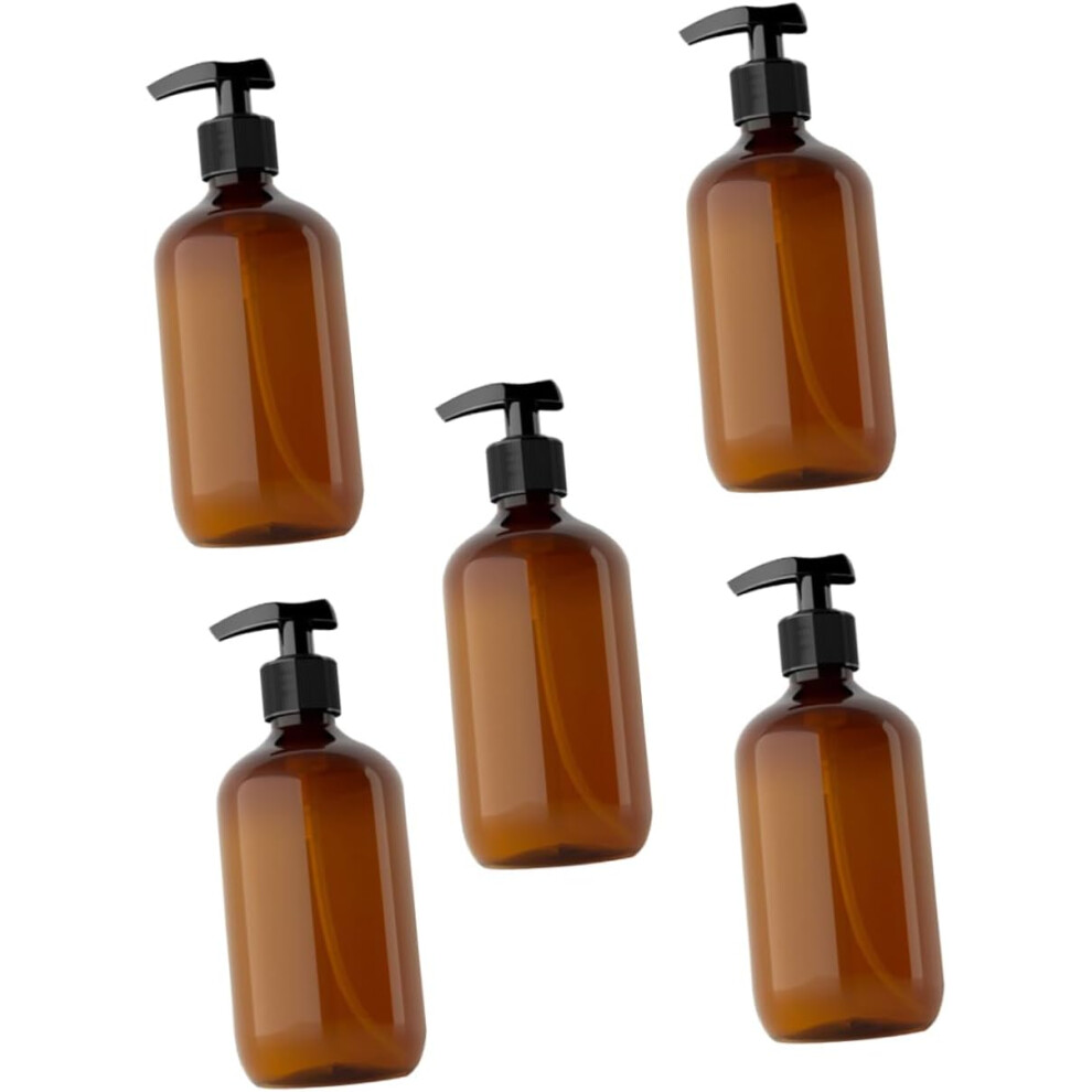Hkhbjs Brown 5Pcs 500Ml Refillable Press Bottles Cosmetic Dispensers Portable Lotion Containers