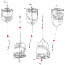 Juego de 5 cestas trampa para cebo de pesca de acero inoxidable, jaula resistente para señuelos con función de alimentador confiable.