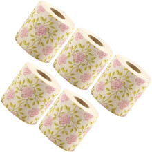 5 rouleaux de papier toilette décoratif en pâte de bambou imprimé de roses
