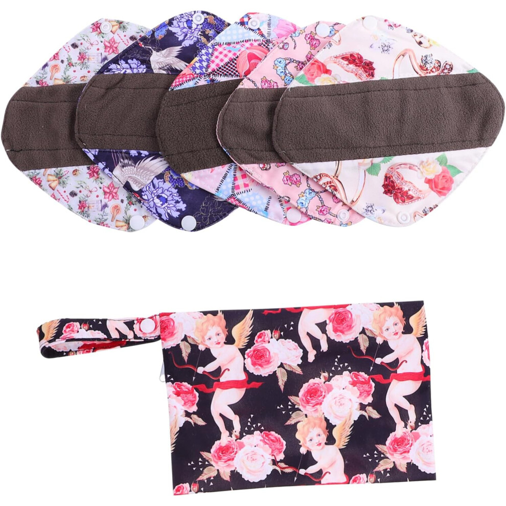 Hkhbjs Reusable Sanitary Pad Cloth Menstrual Pad 6Pcs Set Washable Absorbent Bamboo Charcoal Layer
