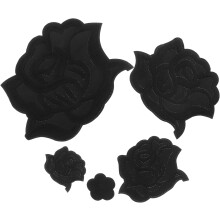 Zwarte rozen geborduurde strijkpatches (5 stuks) voor jassen, jeans, truien, hoeden, schoenen en tassen
