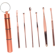 Ensemble de 6 cure-oreilles portables en alliage d'aluminium doré rose, outils de nettoyage des oreilles en acier inoxydable