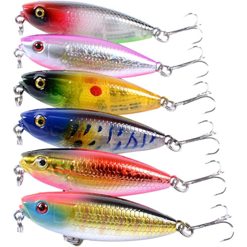 6 Stück 5,9 cm 6,9 g schwimmende, künstliche Köder in Stiftform, hart lackierte Angelköder, naturgetreue Swimbaits