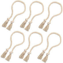 6 Stück beige Baumwoll-Raffhalter, 80 cm, rustikale Gardinenhalter mit dekorativen Quasten