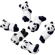 Support à baguettes facile à monter, style délicat, motif panda et baguettes en céramique (6 pièces).