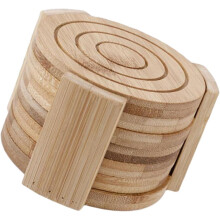 Ensemble de 7 dessous de verre en bois de bambou avec support de rangement, résistants à la chaleur.