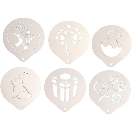 Stencils de café com precisão e desenhos diversos Aço inoxidável 6pcs