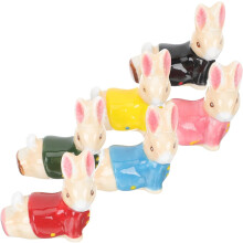 Lot de 6 supports à baguettes en céramique, couleurs assorties, en forme de lapin mignon