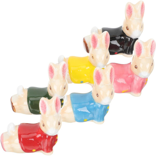 6er-Set Keramik-Essstäbchenhalter, verschiedene Farben, niedliche Hasenform