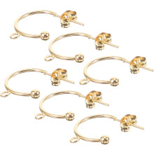 6 Stück C-förmige Ohrhaken aus Edelstahl mit Ring, vergoldet, 15 mm