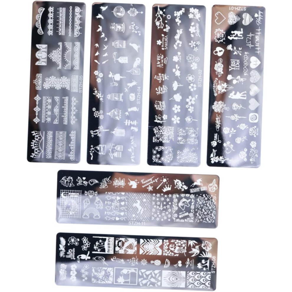 Hkhbjs White 6Pcs Nail Art Stamping Plates For Manicure Decoration Templates Patterns For Creative Nail Designs