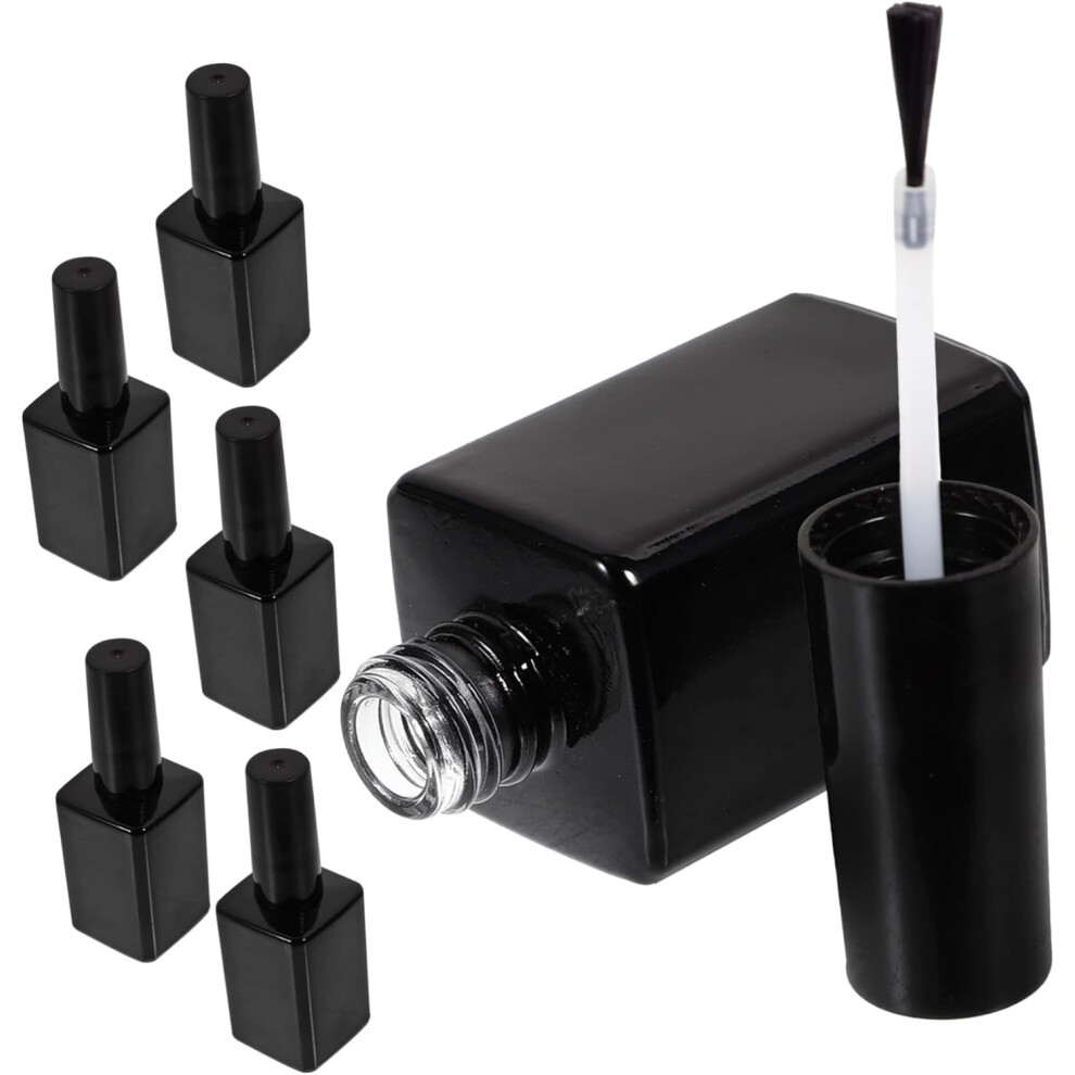 Hkhbjs Black Glass Nail Polish Bottles Brush 6Pcs 15Ml Square Refillable Empty Fingernail Polish Bottles Nail Art