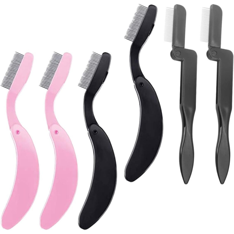 Hkhbjs Black 6Pcs Stainless Steel Eyebrow Comb Folding Grooming Tool For Eyelash Brow Care Use In Makeup Routine