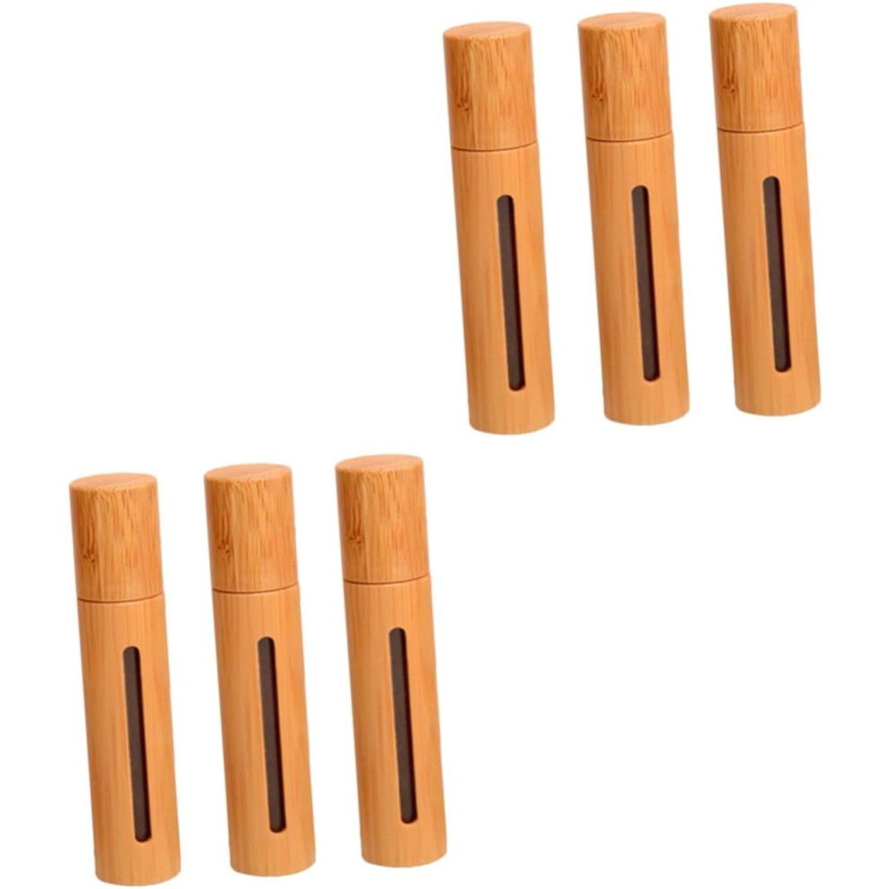 Hkhbjs 6Pcs Refillable Roller Bottle Bamboo Cover Perfume Vial Essential Oil Roller Bottle Stainless Steel Ball For Aromatherapy
