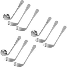 3 conjuntos práticos curvos colher garfos utensílios angulares para idosos à prova de vazamento aço inoxidável colher de alimentação conjunto