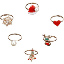 6er-Set dekorative Fingerringe, Weihnachtsschmuck, schicke Schneeflockenringe für die Weihnachtsfeier