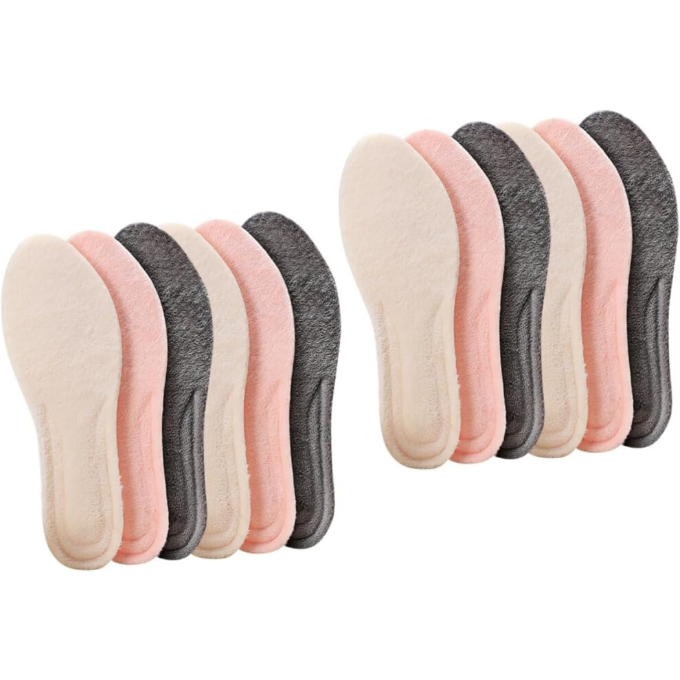 Hkhbjs Pink/Beige/Grey 6Pairs Unisex Fleece Insoles Warm Shoe Pads For Sneakers Boots Winter Sole Insoles Breathable Cushions