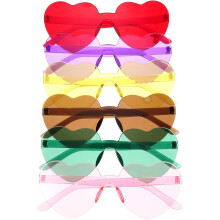 Juego de 6 pares de gafas de sol sin montura con forma de corazón, color rosa caramelo, gafas de moda, accesorio para fiestas