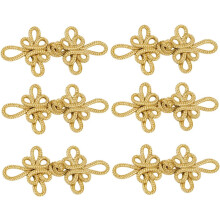 Lot de 6 paires de boutons de vêtements chinois, fermeture à boucle et nœud, boutons dorés vintage pour cheongsam