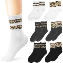 6 Paar Leoparden-Socken für Damen, Baumwollsocken, feuchtigkeitsableitend, waschbar, für Sport und Freizeit, vielseitiges Styling