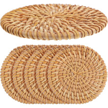 6-teiliges Set Rattan-Untersetzer, runde, handgefertigte, gewebte Tassenuntersetzer, hitzebeständige, isolierende Topflappen