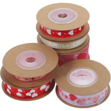 6 Rollen Herzmusterband, je 5 Meter, Bastelset mit Geschenkband zum Valentinstag