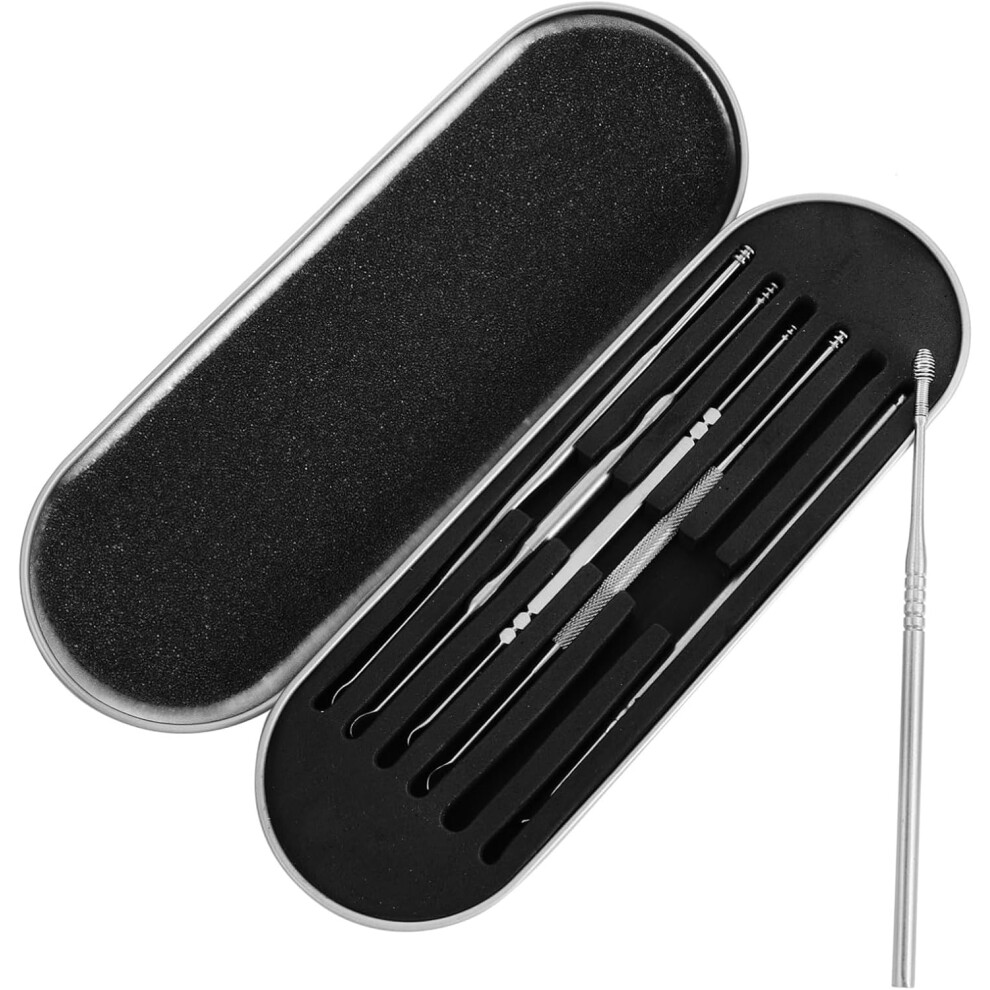 Hkhbjs 6Pcs Stainless Steel Spiral Ear Wax Cleaner Set With Double-Headed Spring Ear Spoon Tools