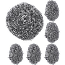 Lot de 6 boules de laine d'acier pour éponger les casseroles et utiliser comme outil de nettoyage de cuisine.