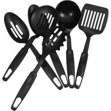 6-teiliges Küchenlöffel-Set aus Nylon, hitzebeständig, schwarz, robuste Küchenhelfer