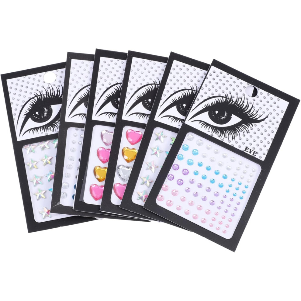 Hkhbjs 6 Sheets Rhinestone Stickers Face Jewels For Makeup Heart Star Acrylic Gems Stickers Jewels For Women