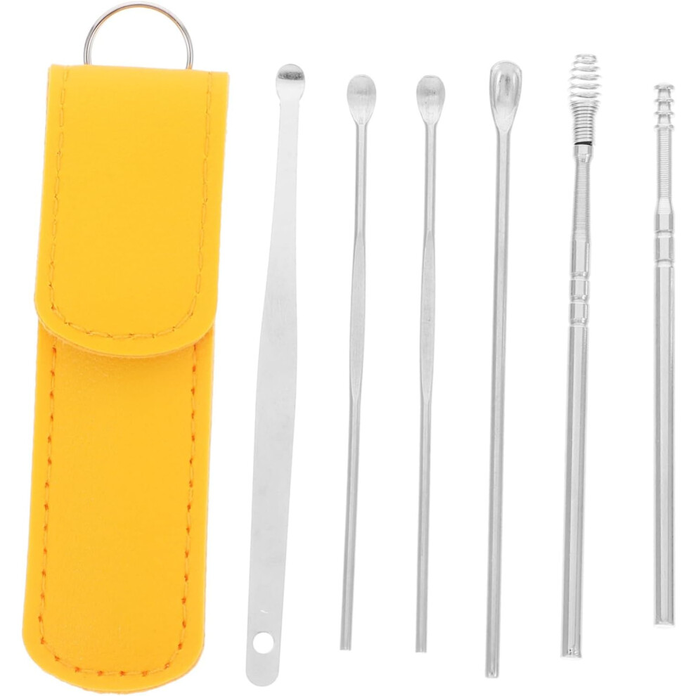 Hkhbjs Stainless Steel Ear Cleaning Kit 6Pcs Portable Ear Wax Removal Tools With Yellow Case