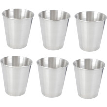 Lot de 6 gobelets à boissons en acier inoxydable, légers et portables, de 70 ml, couleur argent.