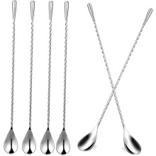 6-teiliges Set Cocktaillöffel aus Edelstahl mit Griff, Rührlöffel für die Bar, spiralförmig