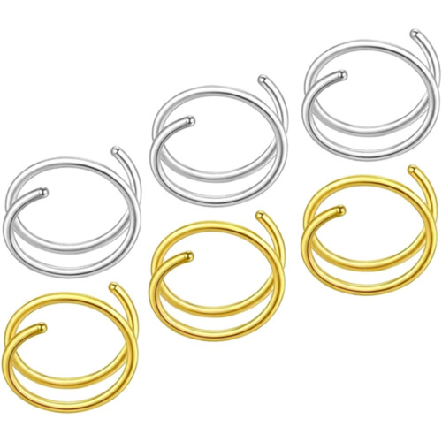 6 stk. spiralformede neseringer i rustfritt stål for dekorative ringer til kvinner