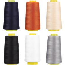 Set van 6 polyester naaigaren voor de naaimachine, 3000 yards (ca. 2784 meter) in diverse kleuren, inclusief spoel en borduurgaren.