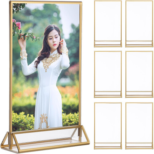 6Pcs 4X6 Inch Acrylic Sign Holders Double-Sided Vertical Tabletop Document Display Stands