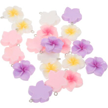 60 Stück Sommer-Harzanhänger, fünfblättrige tropische Frangipaniblüten in Weiß, Lila und Rosa, leichte hawaiianische Blumenperlen