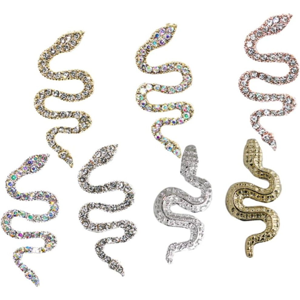 Hkhbjs 7Pcs Retro Style Nail Art Accessories Snake Nail Charms Rhinestone Decorations For Women Girls Manicure
