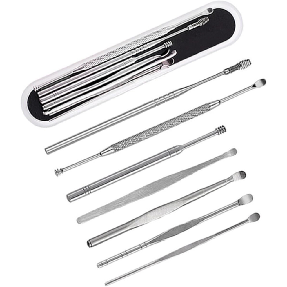 Hkhbjs 7Pcs Stainless Steel Ear Wax Remover Kit Ear Caring Supplies With Storage Box
